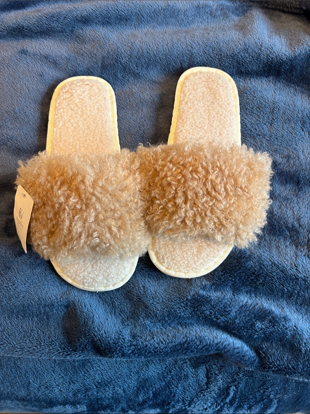 Plush Shearling Slide Slippers in Camel